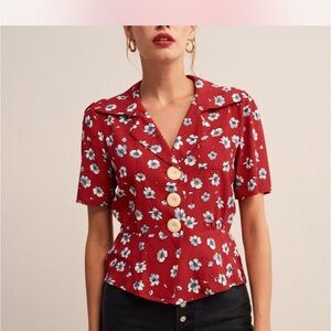 Rouje Red Floral Button-Up Blouse, size 38